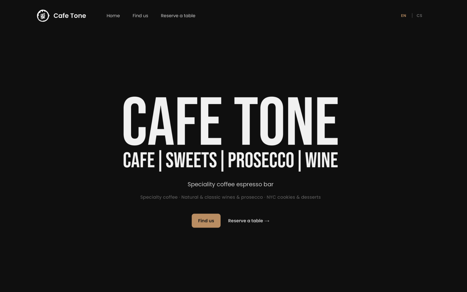 Cafe Tone — Website for a premium espresso bar in Prague